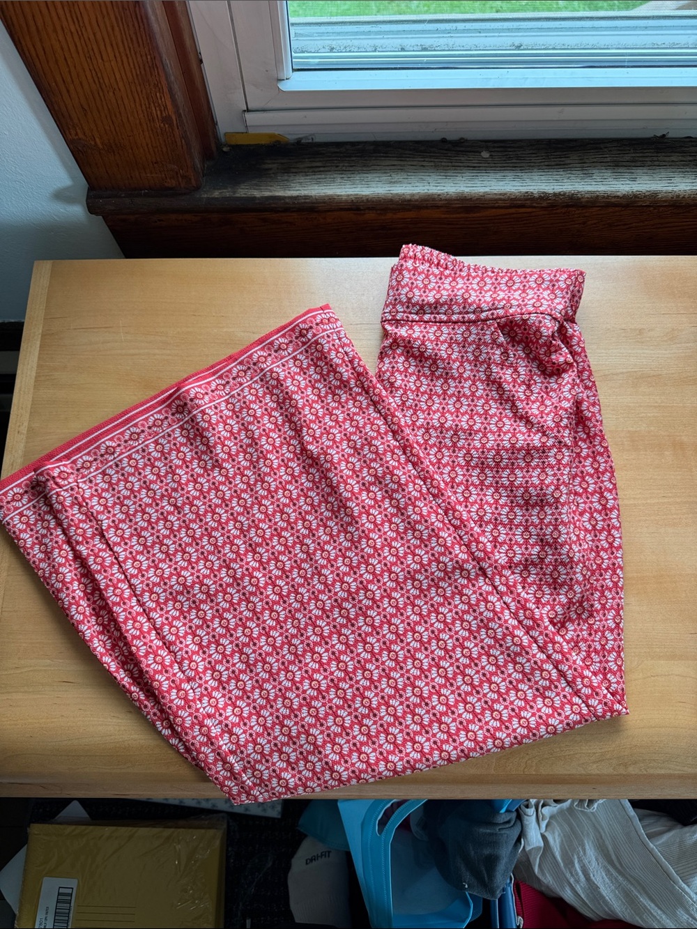 Red floral wide leg pants